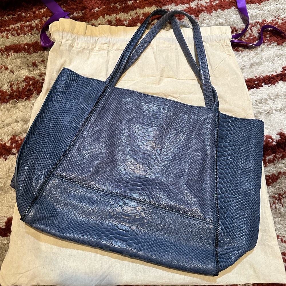 Botkier Leather Soho Blue Python Embossed Tote Wi… - image 1